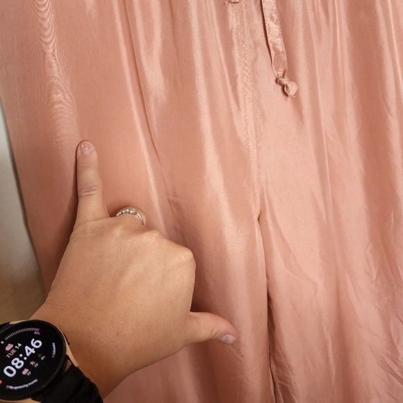 100% silk blush pink pants lined size small stretch waist - Picture 15 of 16